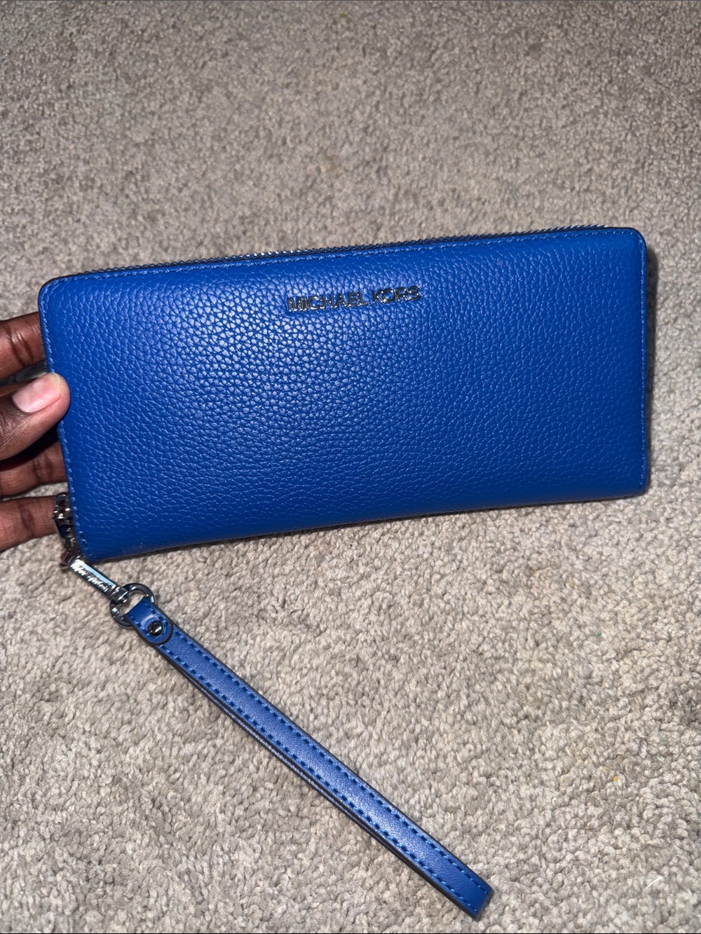 Michael Kors Cobalt Blue Pebbled Leather Wristlet Wallet